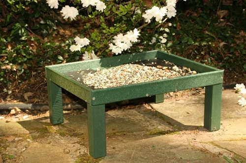 Large ground bird feeder for doves, juncos, native sparrows and other ground feeding birds.