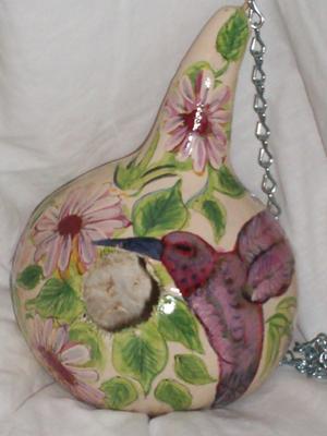 Gourd Painted with Hummingbird