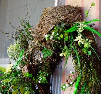 robin nest on door wreath