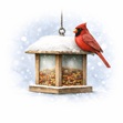 Bird on feeder with snow all around